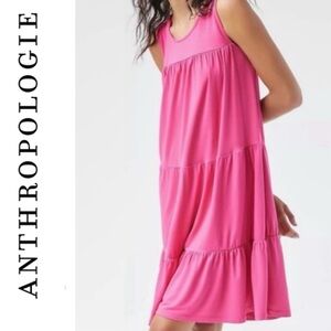 Saturday Sunday by Anthropologie Sleeveless Magenta Tiered Dress